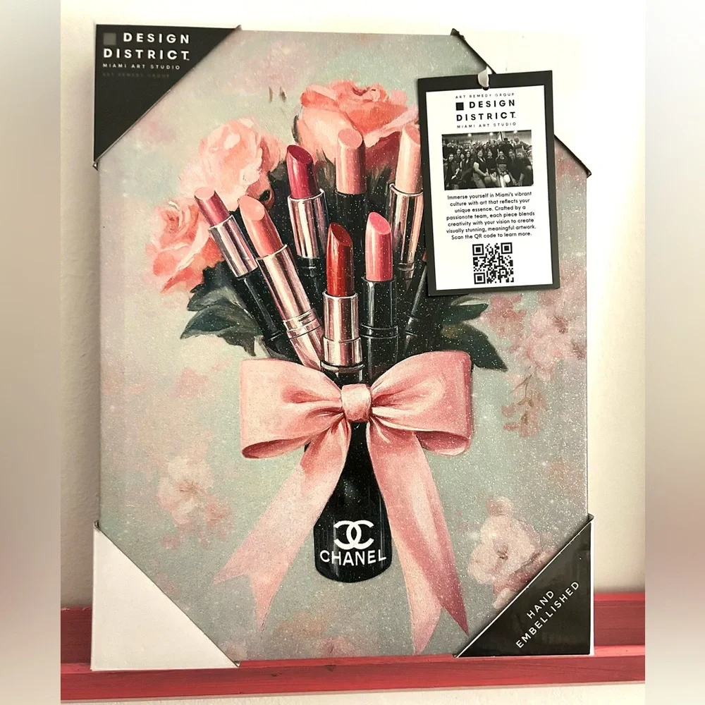 Coquette Bow Lipstick Bouquet Wall Art Print 14 x 11 - Picture 1 of 3